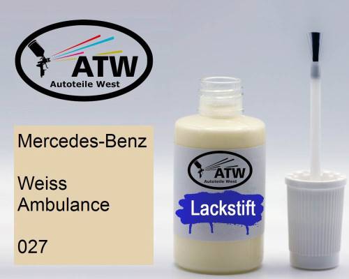 Mercedes-Benz, Weiss Ambulance, 027: 20ml Lackstift, von ATW Autoteile West.